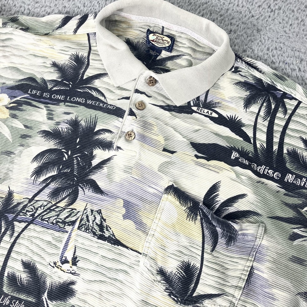 Tommy Bahama Polo Shirt Mens Large Multicolor Palm Tree Tropical Print Casual